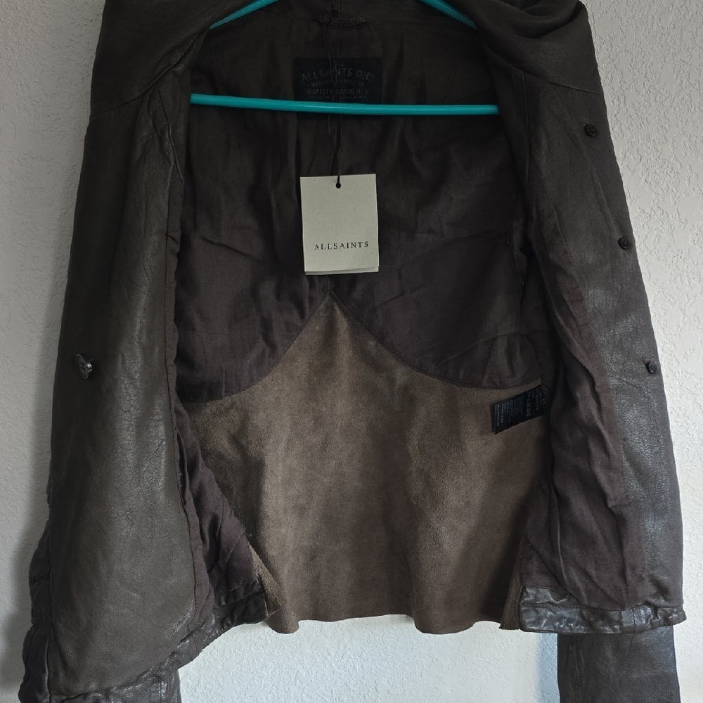 All Saints Dark Brown Leather Jacket - Picture 6 of 10